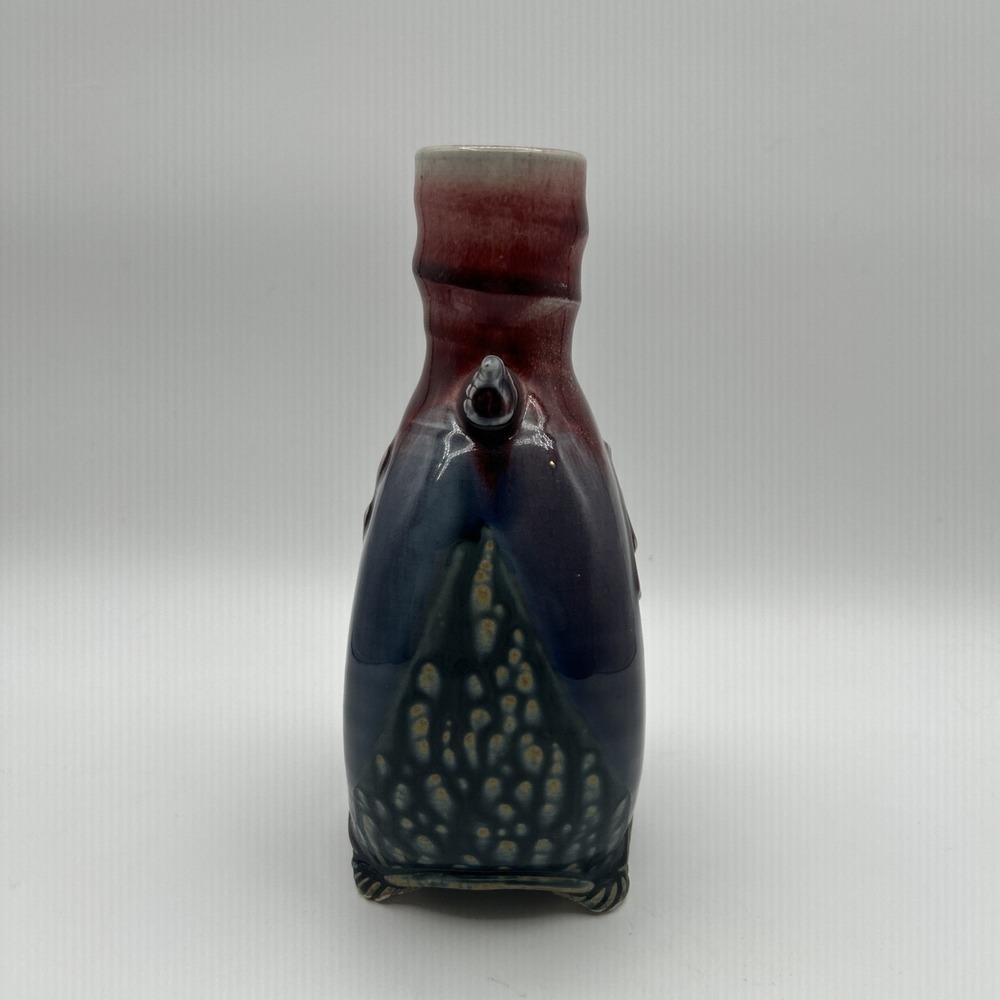 James Sankowski Ballston Lake Pottery Vase OS Red Blue Glazed Footed Signed - Picture 5 of 10